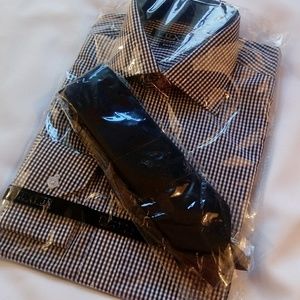 ⬇️ 3PC Set Shirt Tie Kerchief 14N 32/33 Black White
